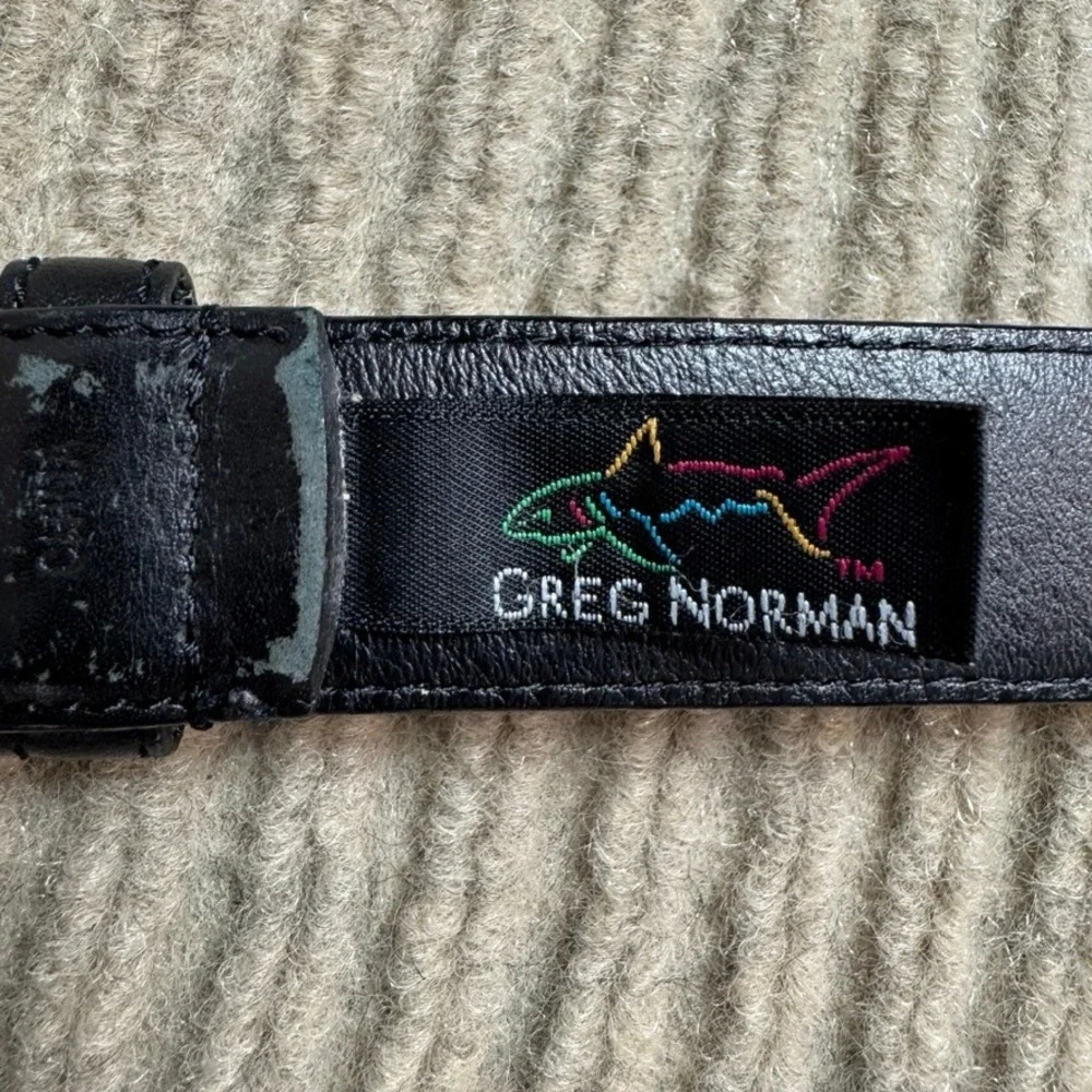 Greg Norman Mens Black Leather Belt Size 32 Full Grain Cowhide Silver Buckle